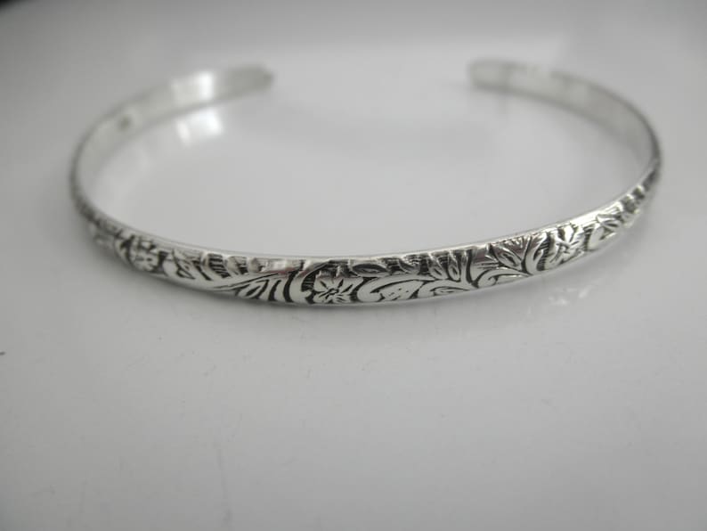 Sterling silver Cuff bracelet flower pattern image 2