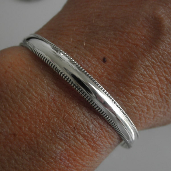 Sterling silver cuff bracelet milgrain edge - milgrain cuff bracelet - 925 solid sterling silver