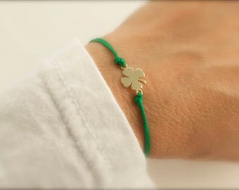 Lucky clover cord bracelet - gold clover - silver clover - rose gold clover -  lucky bracelet - 4 leaf clover bracelet -