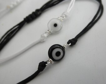Black and white evil eye bracelet - adjustable evil eye bracelet - black evil eye - white evil eye
