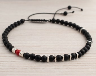 Matte black only bracelet and red coral - gift for men - mens trending jewelry -