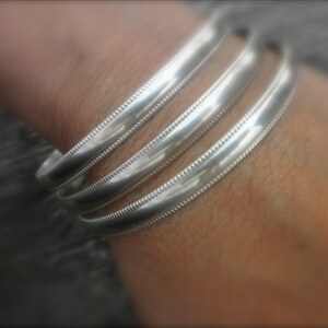 Set of 3 Sterling silver bangle bracelets milgrain edge - milgrain bangle bracelet - 925 solid sterling silver