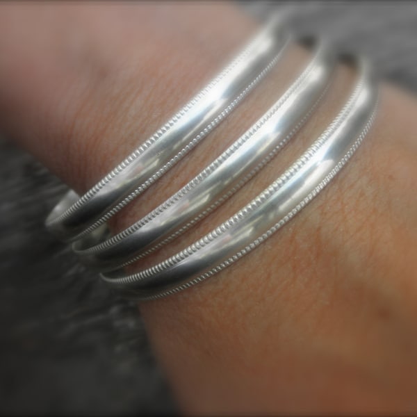 Set of 3 Sterling silver bangle bracelets milgrain edge - milgrain bangle bracelet - 925 solid sterling silver