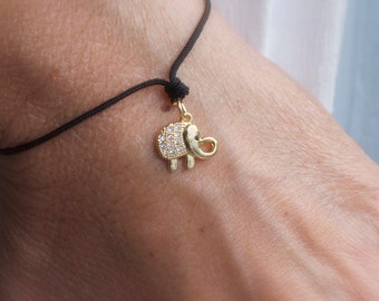CZ olifant armband - geluk armband - olifant koord armband - verstelbare armband - zilver olifant - gouden olifant