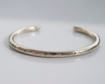 Hammered Sterling Silver Cuff Bracelet: Heavy Gauge Round Wire