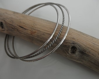 Set of 3 oxidized Sterling silver bangle bracelet