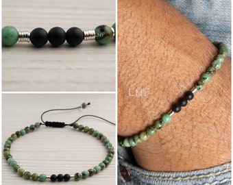 African turquoise bracelet with black onyx - 925 sterling silver - gemstone mens bracelet - gift for men