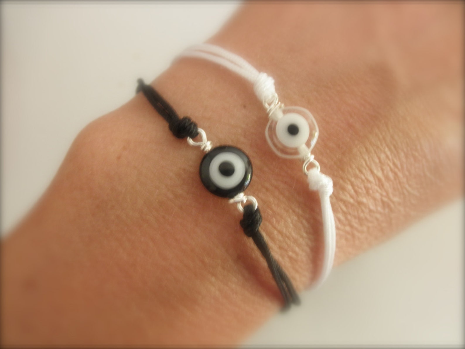 Black and White Evil Eye Bracelet Adjustable Evil Eye Etsy