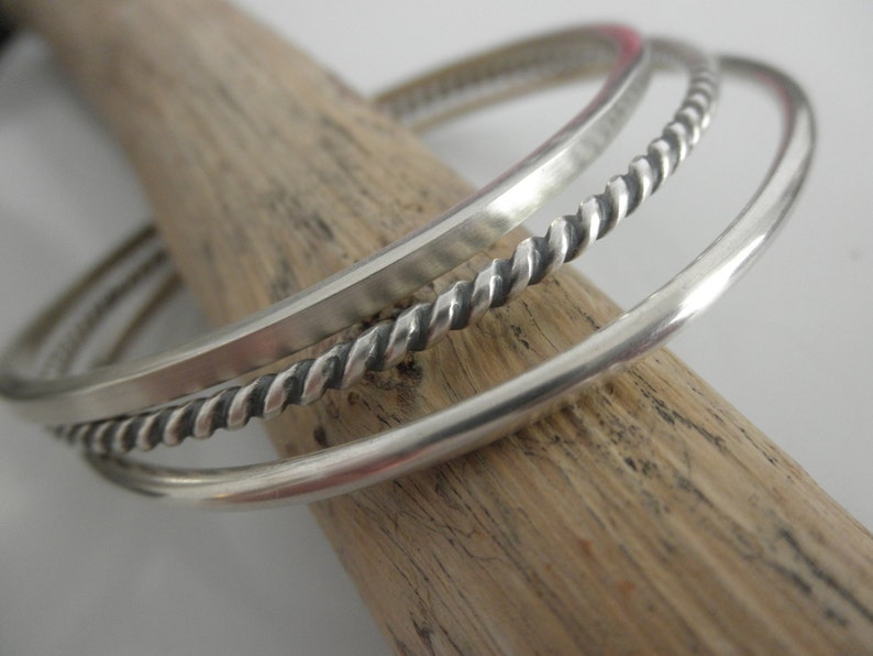 Set of 3 Sterling silver bangle bracelets image 3