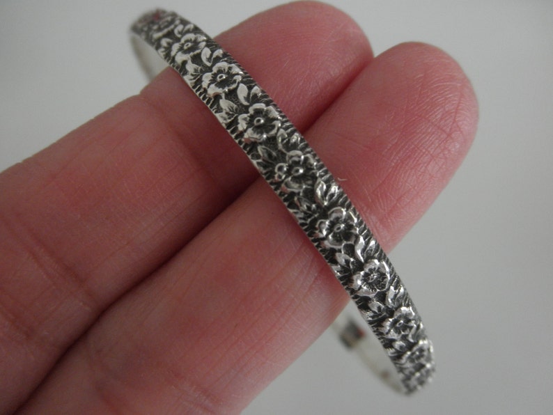 Sterling Silver Bangle Bracelet With Flower Design - Etsy