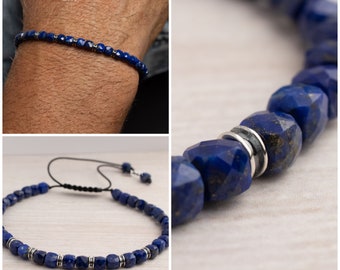 faceted lapis lazuli mens bracelet - gift for him - statement mens jewelry - blue