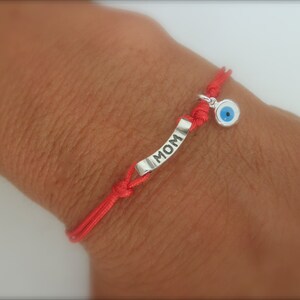 mom and evil eye bracelet with a red string - protection bracelet-mom gift-mom charm- mom bracelet- evil eye-red cord bracelet-