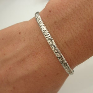 Sterling silver Cuff bracelet flower pattern image 1