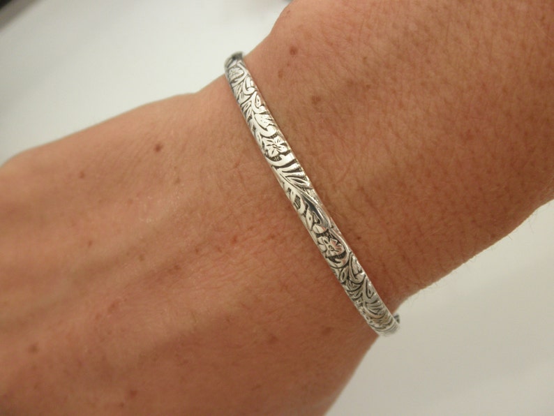 Sterling silver Cuff bracelet flower pattern image 1