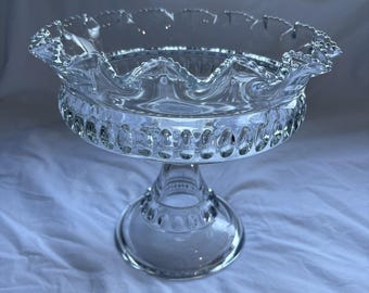 Bol de servir antiguo de cristal transparente con pedestal de la marca Heisey Punty - circa 1897–1908