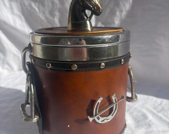 Vintage Equestrian Ice Bucket | Faux Leather Horse Head Barware | Stirrup Handles