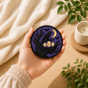 Spooky Raven Nest PVC Patch – Gothic Crow Moon Badge (3 Inch)