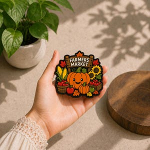 Parche de PVC de 7,6 cm (3 pulgadas) con diseño de mercado agrícola, insignia de calabaza de cosecha otoñal (cierre de velcro).