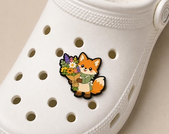 Floral Fox Shoe Charm | Kawaii Woodland Animal Clog Accessory | Cottagecore PVC Charm