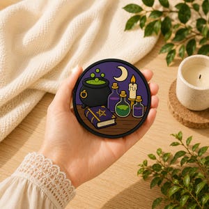 Witchy Magic Cauldron Potion Spell Book Patch (3 Inch) – Iron On Sew On Badge