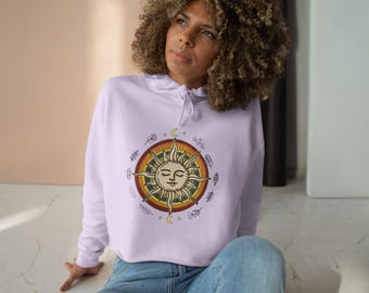 Boho crop-hoodie Sun Face | Ontwerp maansikkel