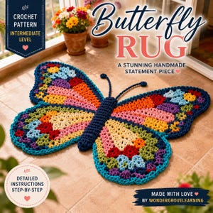 Schmetterling Häkelteppich Muster | Bunter Boho Bodenteppich Anleitung (PDF)