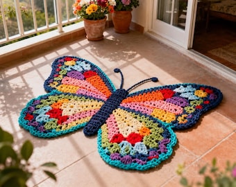Butterfly Crochet Rug Pattern | Colorful Boho Floor Mat Tutorial (PDF)