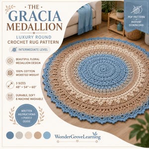 Luxury Round Crochet Rug Pattern | Gracia Medallion Boho Home Decor (PDF Download)