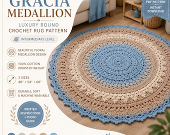 Luxury Round Crochet Rug Pattern | Gracia Medallion Boho Home Decor (PDF Download)