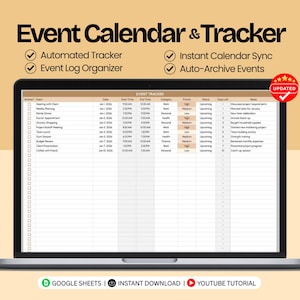 Automated Event Calendar Tracker | Google Sheets Template (Digital Download) | Updated Version!