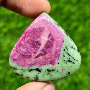 Natural Ruby Zoisite Heart Cabochon, Polished Loose Gemstone for Wire Wrapping (35x36x6MM)