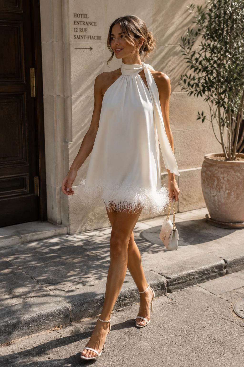 halter dress with feathers Feather long feather dress