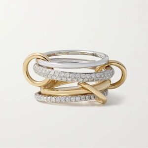 Sterling Silver Multi-Linked Band Ring, Chunky Stackable Design, Diamond Accents