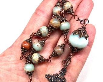 Tenner, Catholic Rosary, Pocket Rosary, Decade Rosary, Copper & Impression Jasper, Prayer Beads, Inspirational, Religious, Christian Faith