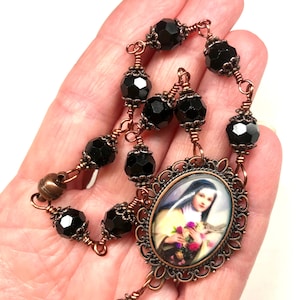 St Therese of Lisieux Chaplet,Decade Rosary,Black Crystals & Copper,Catholic,Religious Gifts,Catholic Gifts,Prayer Beads,