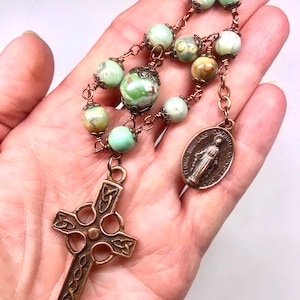 Catholic Tenner, Pocket Rosary, Pocket Tenner, Celtic Copper Cross, Arctic Terra Agates, Catholic, Christian Gifts, Prayer Beads,Irish Gifts