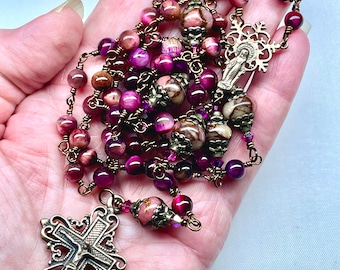 True Bronze Wire Wrapped Rosary,Heirloom,Quality,Prayer Beads,Catholic,Gifts,Unique Rosaries,Mother MaryCenter,Crucifix