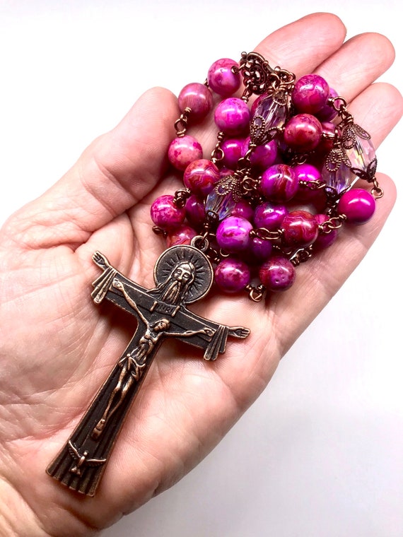 Anglican Protestant Rosary Prayer Beads 10mm Pink Crazy Lace Etsy