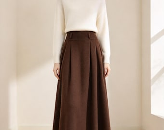 Gonna in maglia di lana da donna / Gonna invernale calda a vita alta / Gonna midi in maglia spessa / Gonna a trapezio con elastico in vita