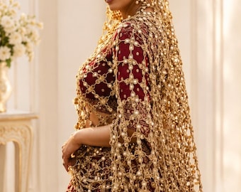 Guldspegelblomma Dupatta | Handgjord blommig etnisk festsjal