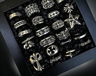 CH I 925 Silver Vintage klassisk för alltid Kors Blomring Unisex Gotisk design Smycken Punk Födelsedagsfest Gåva
