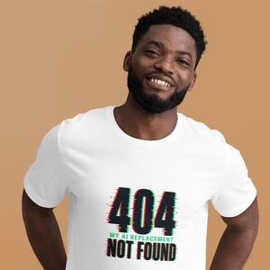 404 AI Replacement Not Found Glitch T-Shirt: Dark Slate Electric Green Tee
