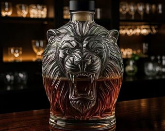 Carafe à whisky Lion Head, bouteille en verre de bourbon et de scotch, décoration de bar de luxe pour la maison, cadeau pour homme et collectionneur