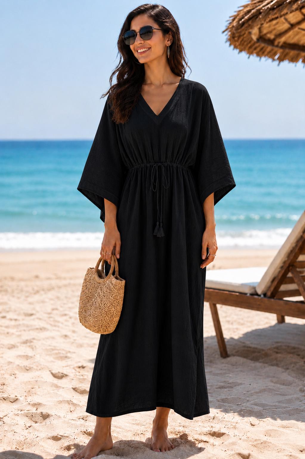 Tight Black Long Cotton Dress Black Cotton Kaftan Dress For Women, Maxi Beach Cover Up, Boho