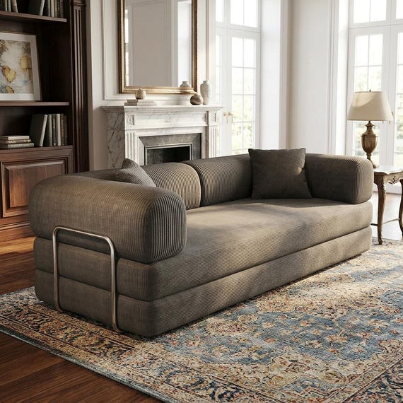 Convertible Floor Sofa Bed, No Assembly Compression Couch, Corduroy Modular Sectional, Boneless Tatami Futon Loveseat