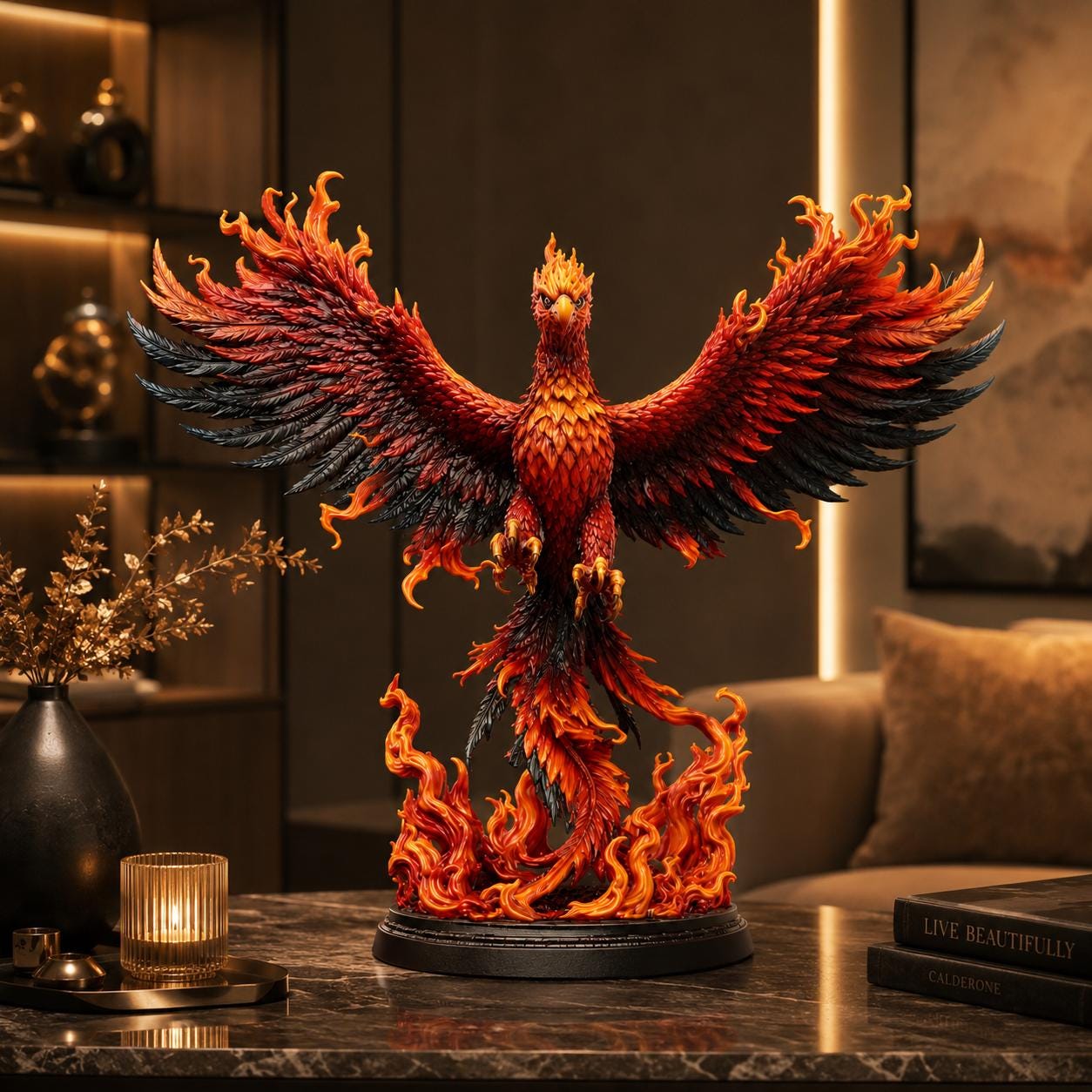 Flaming Phoenix Sculpture STL Mythical Fire Bird 3D Print File Fantasy Decor Statue Model Detailed Desk Display Printable