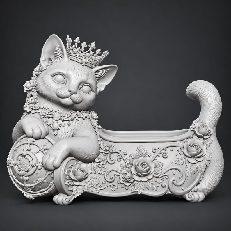 Cat Makeup Organizer STL Cute Vanity Brush Holder Princess Cat Cat Makeup Organizer STL Cute Vanity Brush Holder Princess Cat