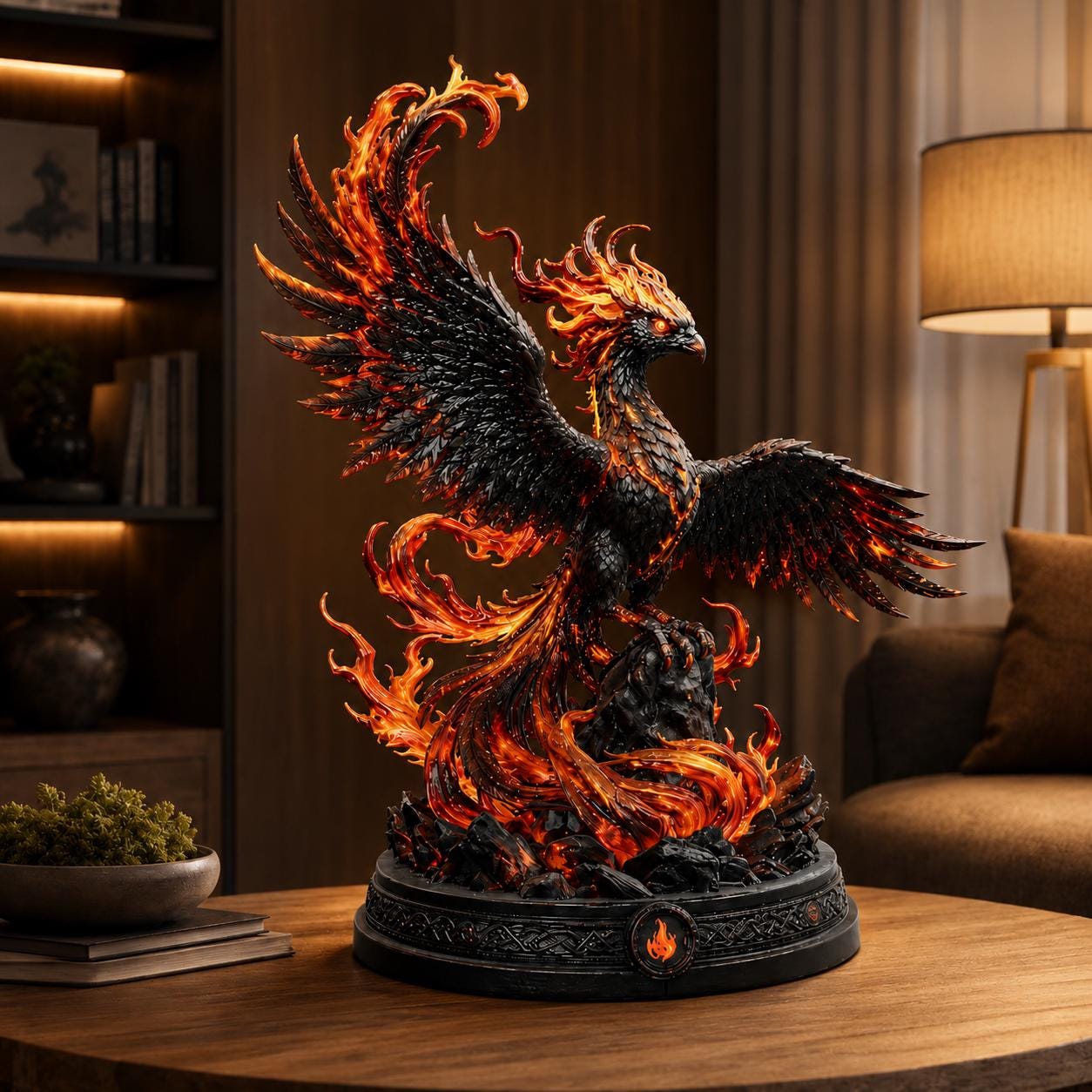 Flaming Phoenix Sculpture STL Mythical Fire Bird 3D Print File Fantasy Decor Statue Model Detailed Desk Display Printable