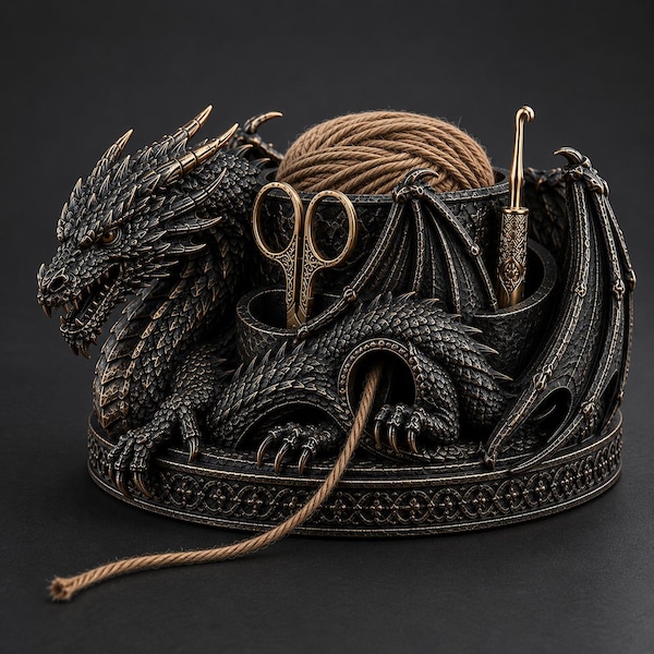 Dragon Yarn Bowl 3D Printing Files, Yarn Holder, Crochet Tool Holder, Knitting Crocheting Gift Ideas, Knitting Bowl, Yarn Organizer STL