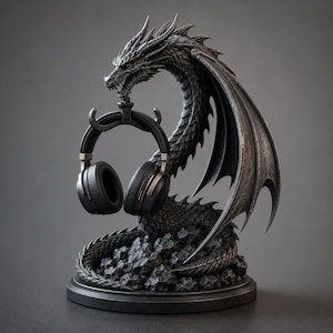 Supporto per cuffie a forma di drago stampabile in 3D (file STL) – Organizer da scrivania fantasy, regalo per gamer, espositore per cuffie, modello a busto di drago per la stampa 3D